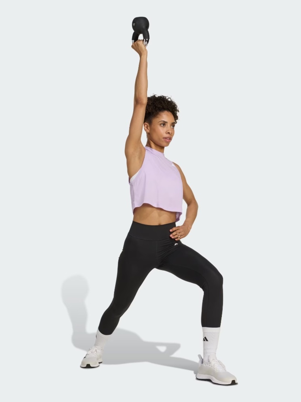 Adidas Cropped Training Essentials Boxy Workout Tank Top | Lilac Bliss - Picture 3 of 14